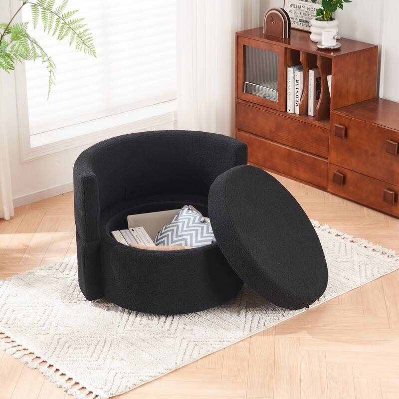 Teddy Fabric Swivel Storage Chair With Back Cushion