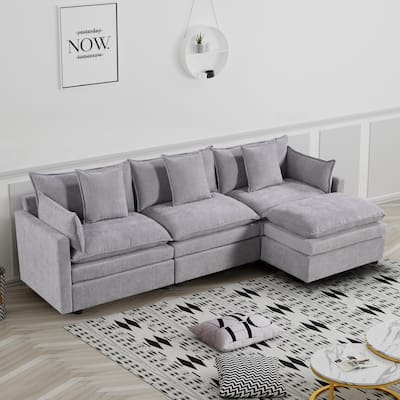108.66" L-Shaped 4-Seat Sectional Sofa with Convertible Chaise and Ottoman, Spacious Cloud Couch Design