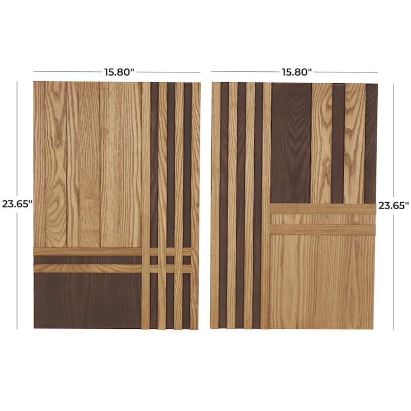 Wooden Geometric Carved Two-Toned Striped Home Wall Decor - Set of 2 Brown - Roche River Decor