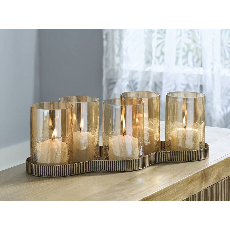 Signature Design by Ashley Evereton Gold/Clear Candle Holder - 19.75" W x 8.25" D x 6.63" H