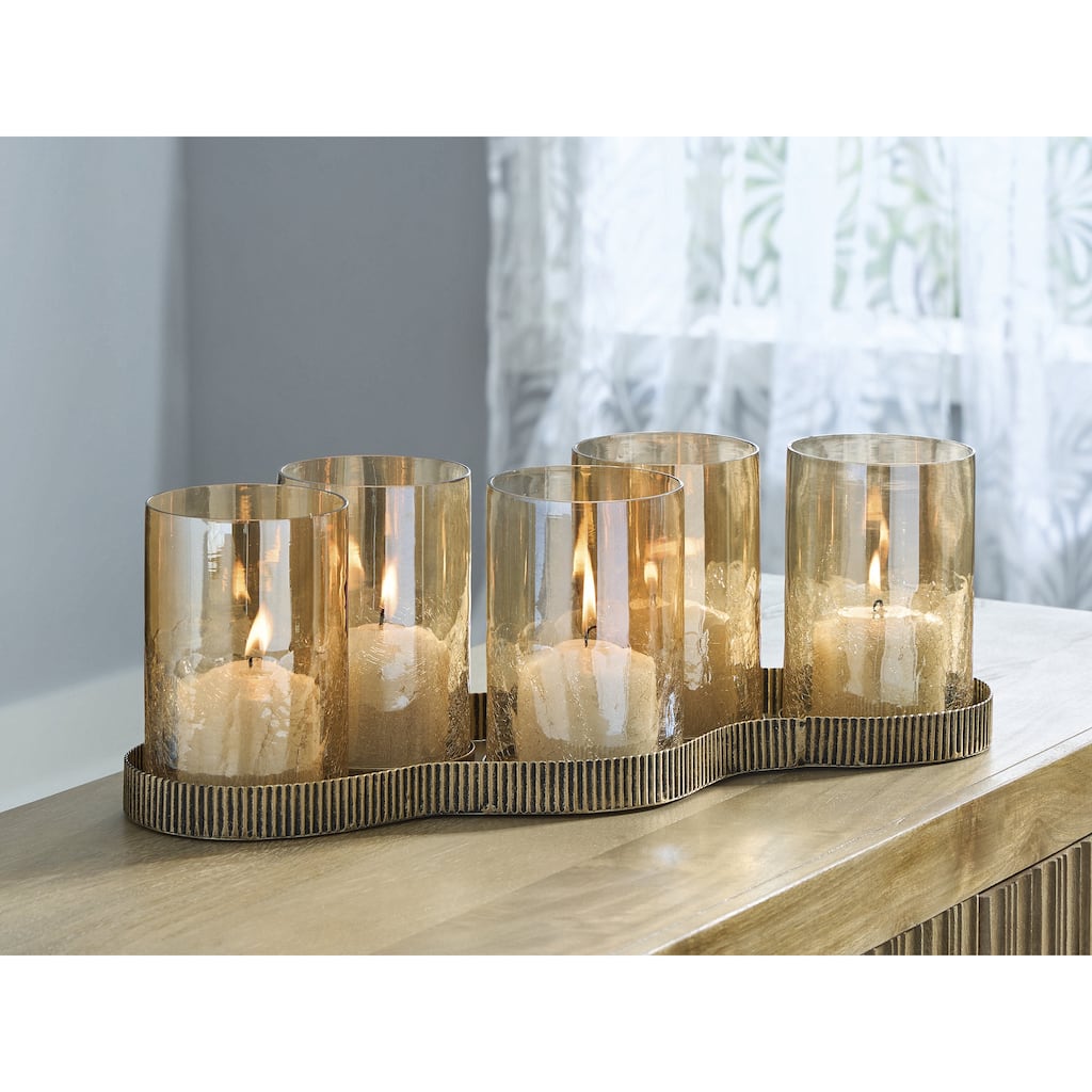 Signature Design by Ashley Evereton Gold/Clear Candle Holder - 19.75" W x 8.25" D x 6.63" H