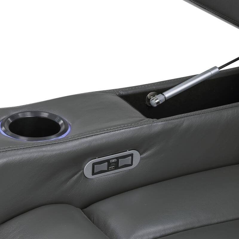 Lena 37" Faux Leather Power Recliner - Heat & Massage, Storage Arms