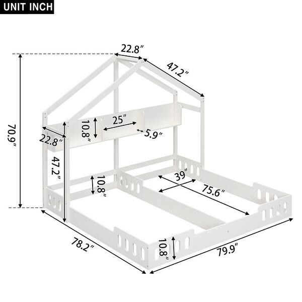 Twin Size Two Shared House Platform Beds with Guardrails and Shelves