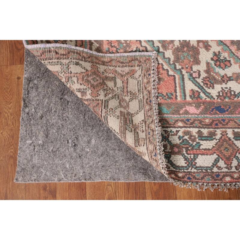 Geometric Pink Hamedan Persian Vintage Rug Hand-Knotted Wool Carpet - 6'7"x 9'7"