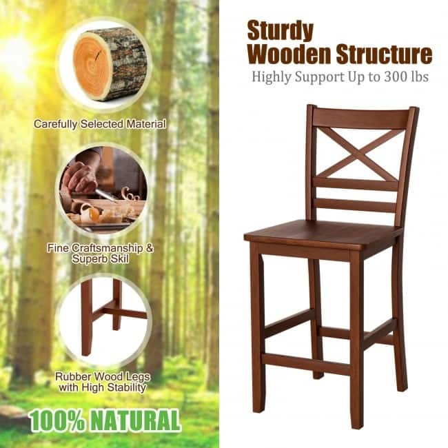 Set of 2 Bar Stools 25 Inch Counter Height Chairs - 18.5" x 16.5" x 39" (L x W x H)