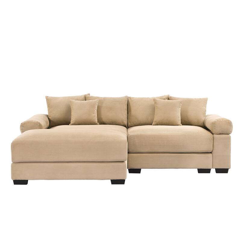 Roomfitters 82.6"/92" Modular L-Shape Sectional, Corduroy Cloud Couch with Ottoman & 6 Pillows