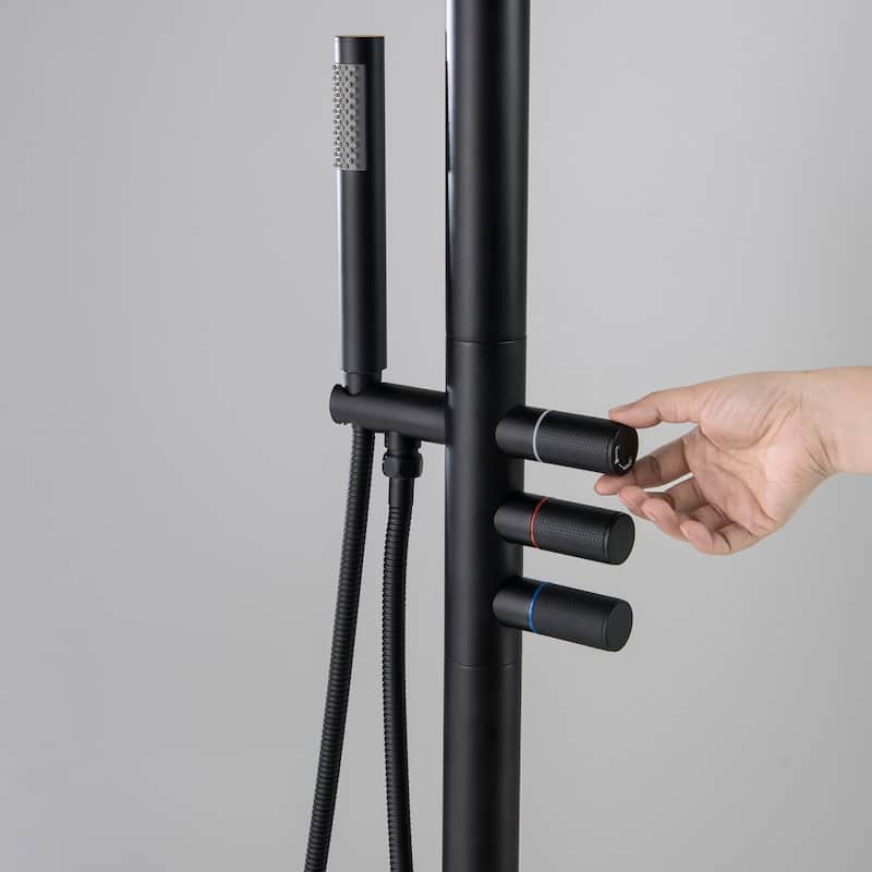 Rbrohant Freestanding Stainless Steel + Brass Outdoor Shower