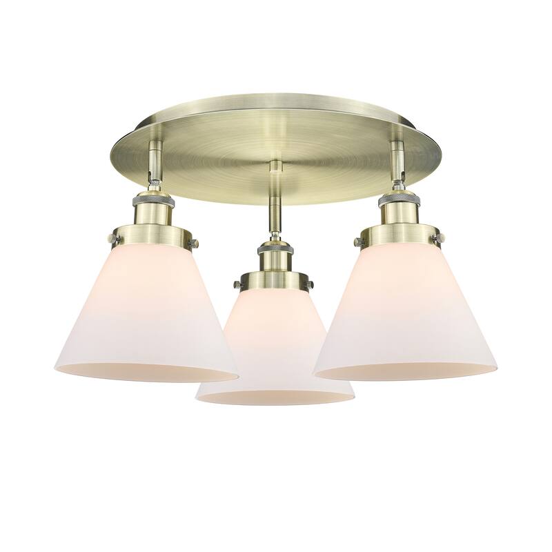 Innovations Lighting Cone - 3 Light 20" Flush Mount - Antique Brass/Matte White