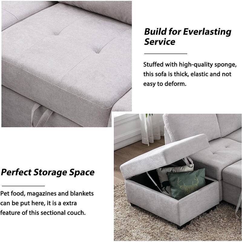87.4 in. L-Shape Velvet Sleeper Sectional Sofa in. 5-Seat Sofa Bed with 2-USB, Storage Ottoman and Hidden Storage Arm