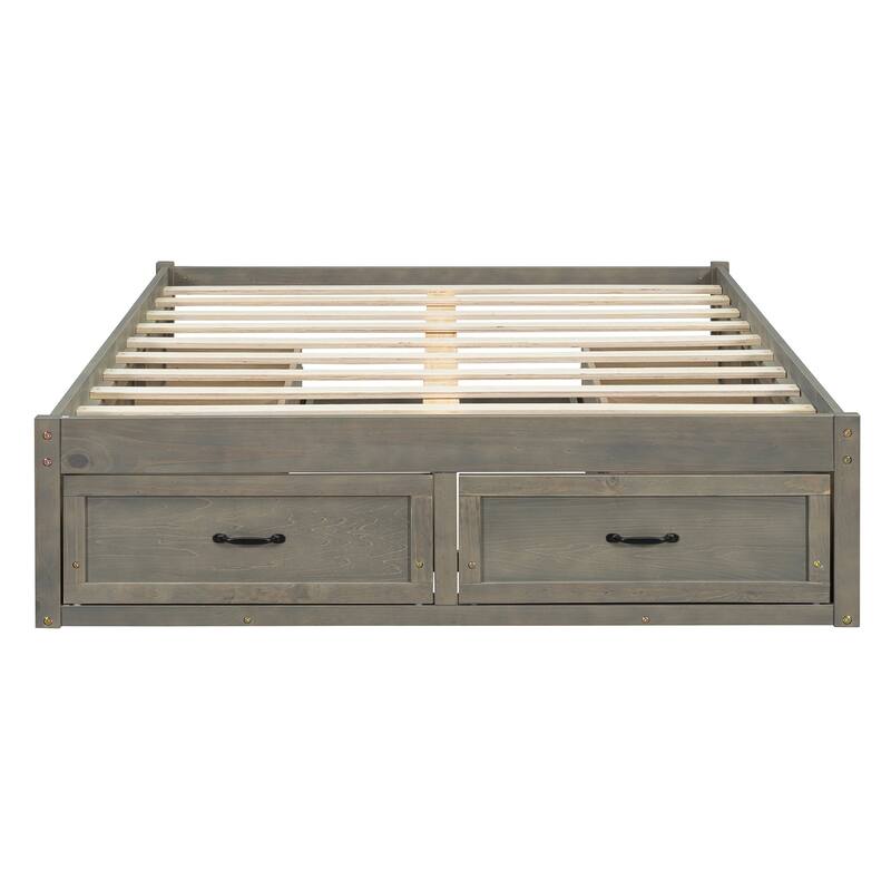Full Size Platform Bed with 6 Storage Drawers in Antique Gray
