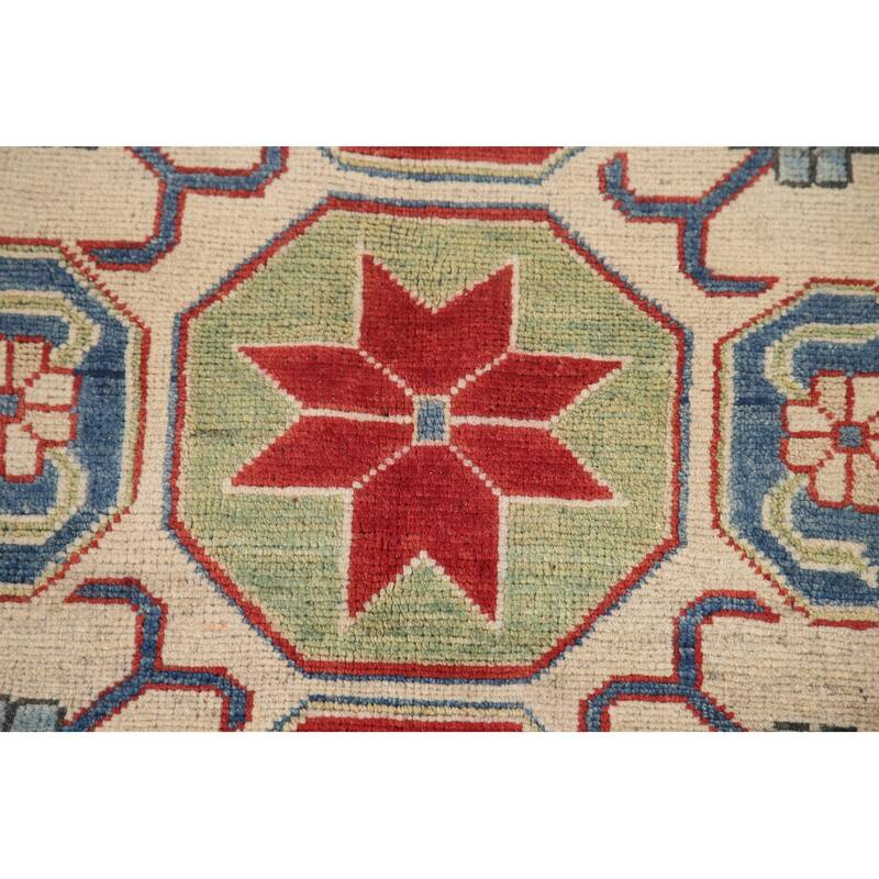 Hand Knotted Oriental 100% Wool Carpet Traditional Geometric Red Kazak Area Rug - 9' 7'' X 6' 7''