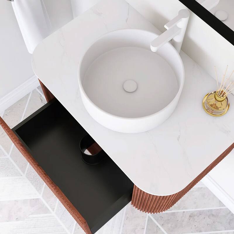 Wall-Mounted Bathroom Vanity with White Round Ceramic Sink