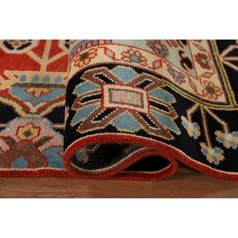 Orange Geometric Kazak Indian Area Rug Handmade Wool Carpet - 7'10" x 9'11"