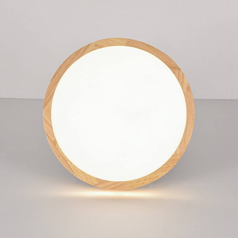 Coastal-style Circular Nested Halo Wood Dimmable LED Flush Mount - 15.7 in