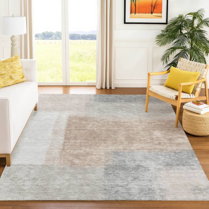 Machine Washable Indoor/ Outdoor Solid Contemporary Chantille Rug