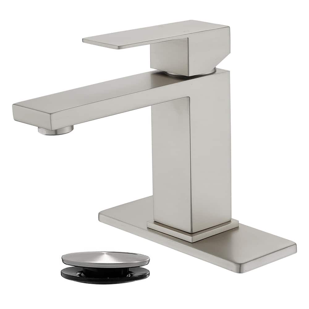 Single Handle Bathroom Sink Faucet with Pop-up Drain 304 Stainless Steel 1 Hole Basin Vanity Faucets with Deck Plate