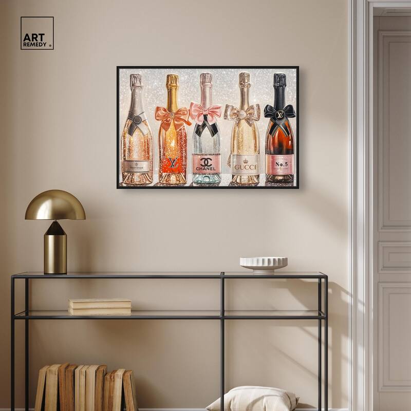 Champagne Bottles Glitz Canvas by Art Remedy
