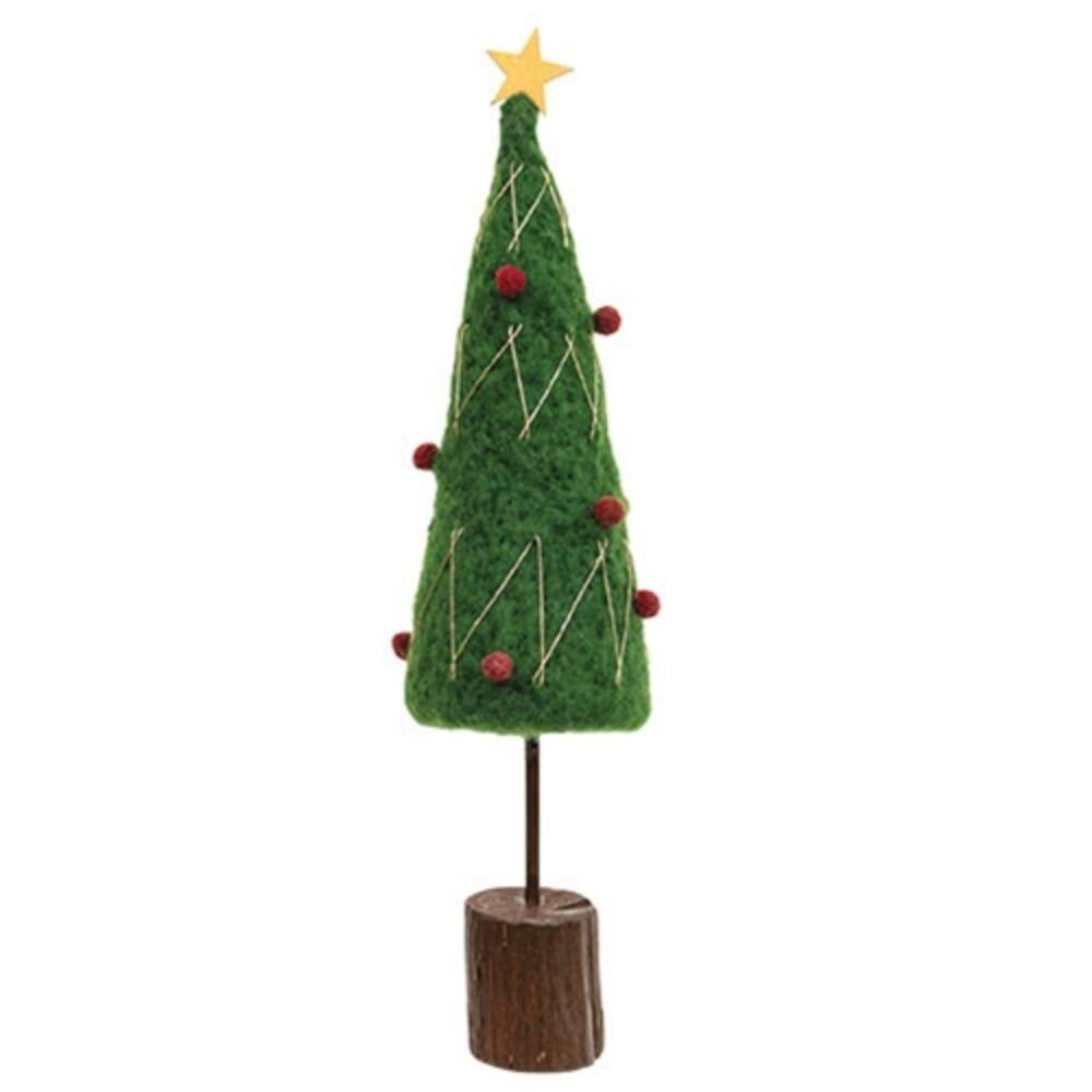 13.5” Felt Christmas Tree with Red Pom Ornaments and Yellow Star Freestanding Holiday Decor - 13.5" H