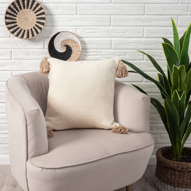 Sevita Solid Tasseled Turkish Cotton Throw Pillow