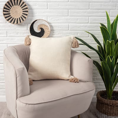 Sevita Solid Tasseled Turkish Cotton Throw Pillow