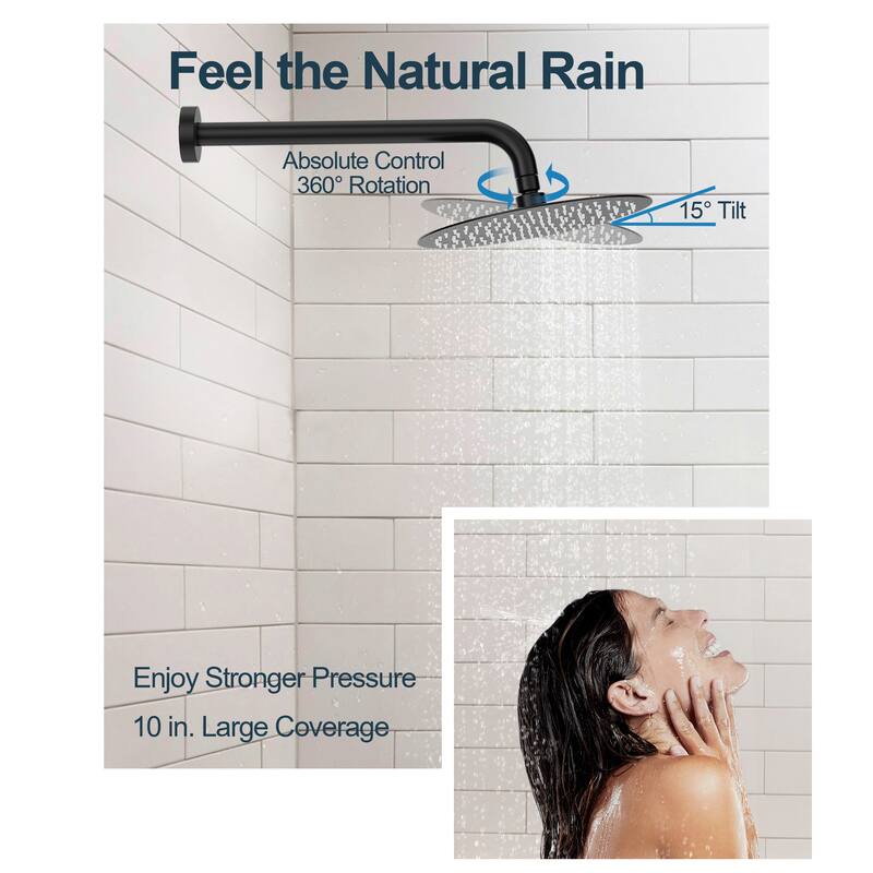 GRANDJOY 10" Wall-Mounted Shower Head System and Handheld Shower with Sliding Bar