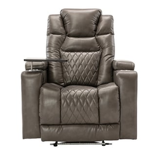 Grey PU Leather Power Recliner with Swivel Tray Table