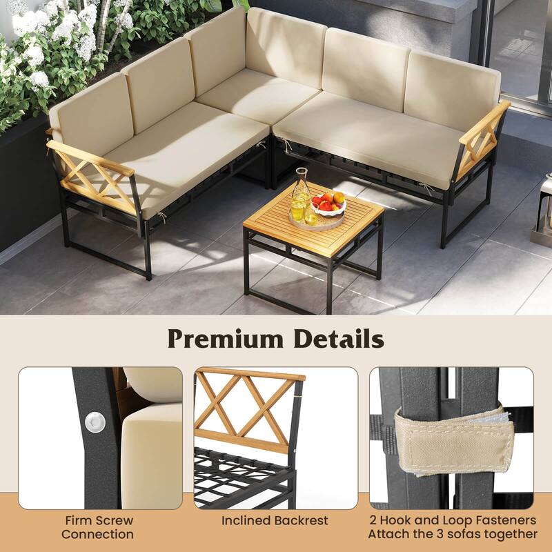 Costway 4 Piece Outdoor Sectional Sofa Set L-Shaped Metal Conversation - See Details