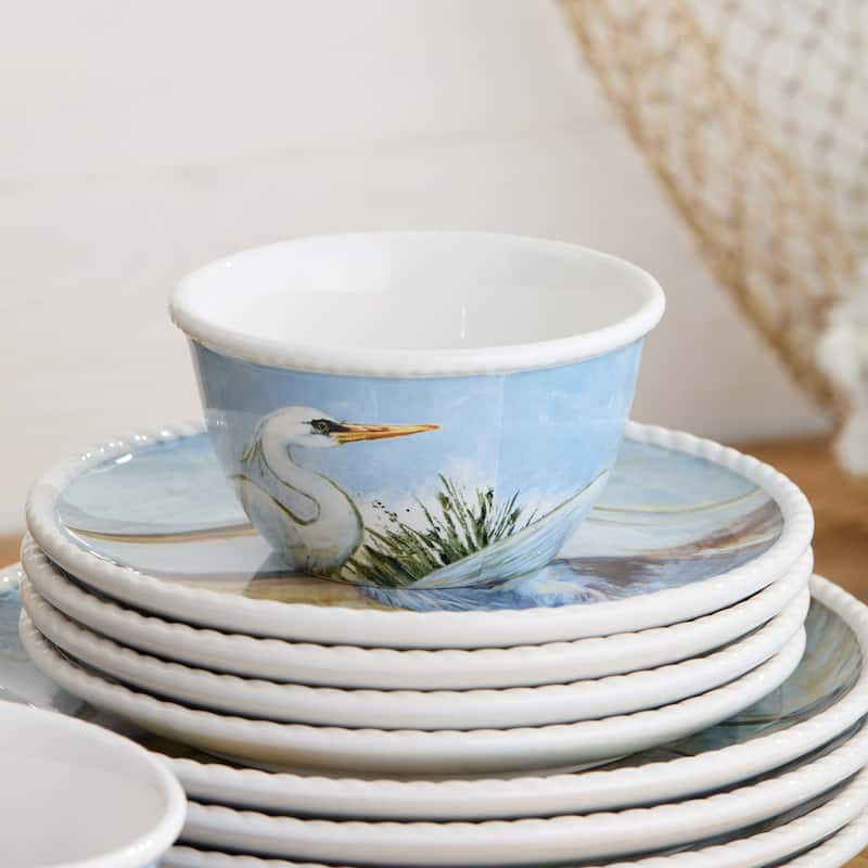 Certified International Coastal Birds 16pc Dinnerware Set, Service for 4 - 11.00"L x 11.00"W x 1.25"H