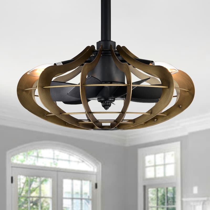 Mia 18 Inch Wood Grain Finish Fandelier with Light