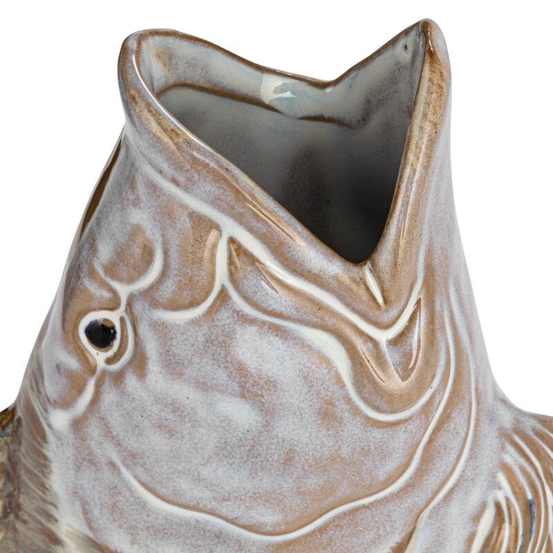 Stoneware Fish Shaped Wall Vase with Reactive Glaze