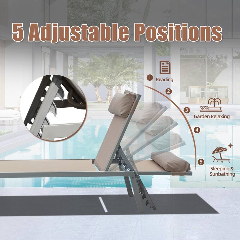 3Pcs Patio Chaise Lounge Set, Aluminum Pool Lounge Chairs with Side Table