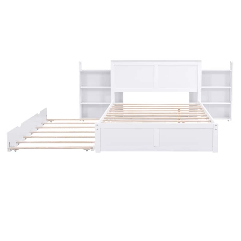 Storage Platform Bed with Pull Out Shelves and Trundle