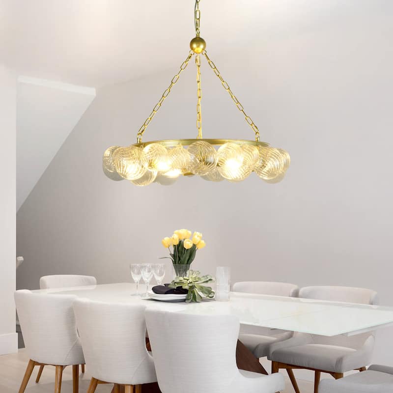 6-Light Metal Chandelier with Glass Shade - N/A