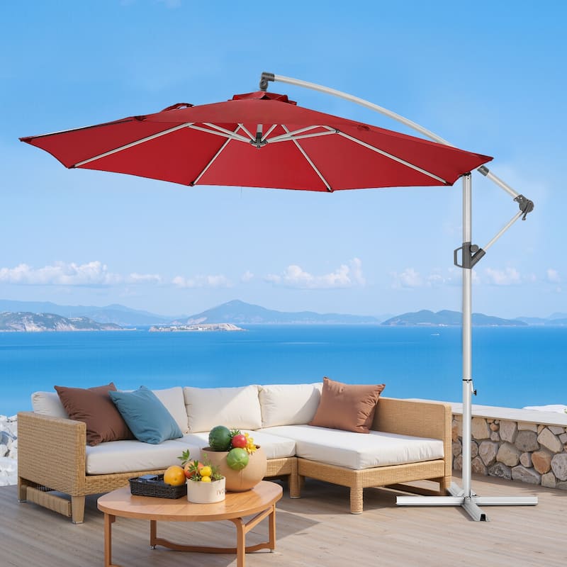 120" Patio Umbrella with Upgraded Aluminum Frame,Cantilever Hanging Market Umbrella with Base Included,UV Resistant