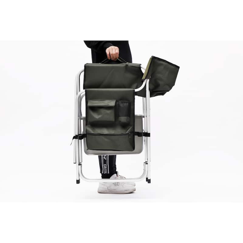 2-piece Padded Folding Outdoor Chair with Side Table and Storage Pockets