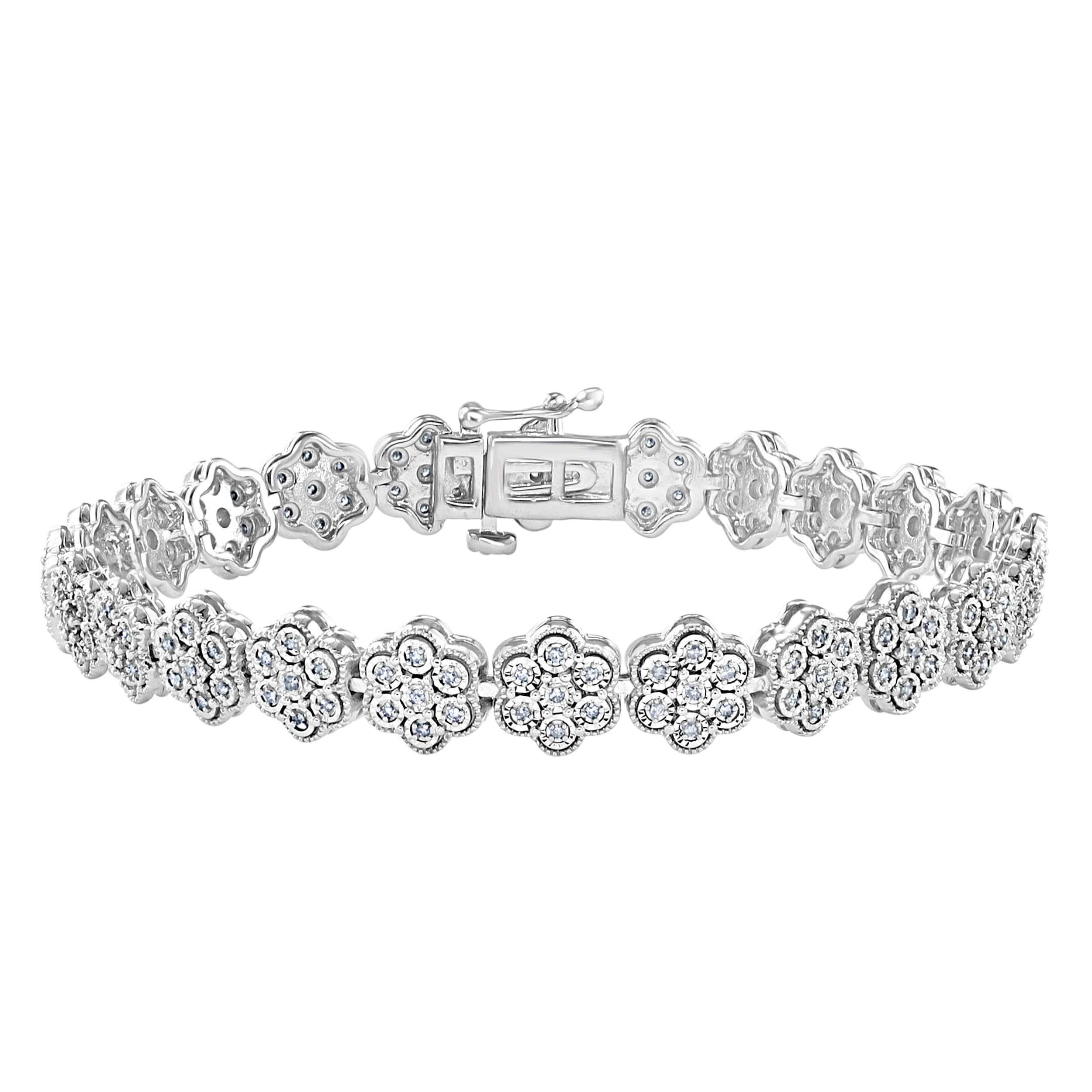 Effy 925 Silver Diamond Floral Bracelet