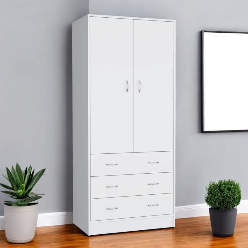 HomeRoots 71" White Two Door Three Drawer Combo Dresser - White - 3-drawer