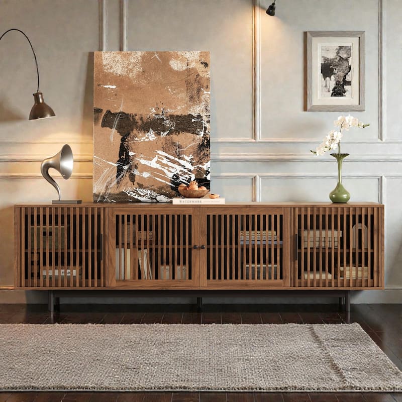 78.7" Modern Walnut TV Stand for TVs up to 85 Inch, Entertainment Center with Closed Storage, Cable Management - Walnut