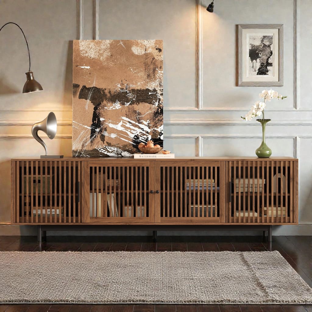 78.7" Modern Walnut TV Stand for TVs up to 85 Inch, Entertainment Center with Closed Storage, Cable Management