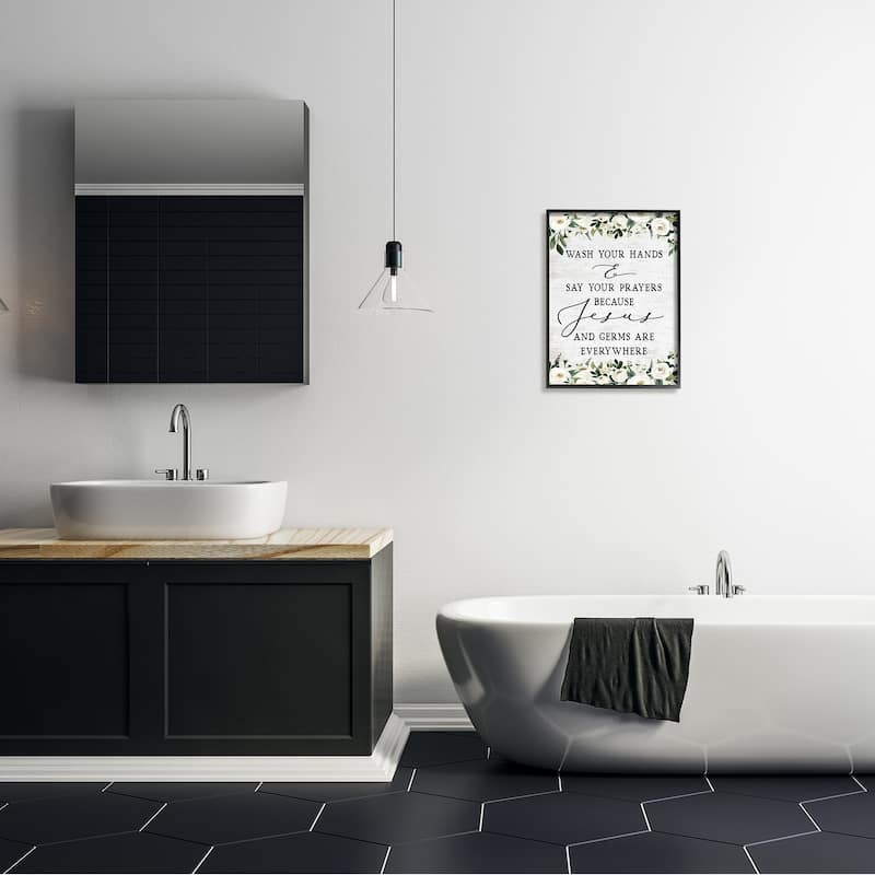 Stupell Wash Hands Say Prayers Jesus Germs Everywhere Phrase Framed Wall Art - Green