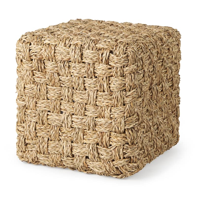 Mercana "Adele" Brown Woven Seagrass Square Pouf - Brown