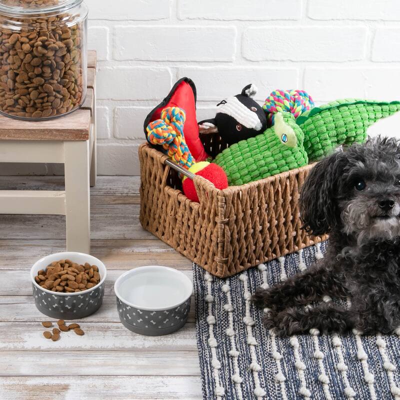 DII Pet Bowl Black Paw Print Gray Small 4.25dx2h (Set of 2)