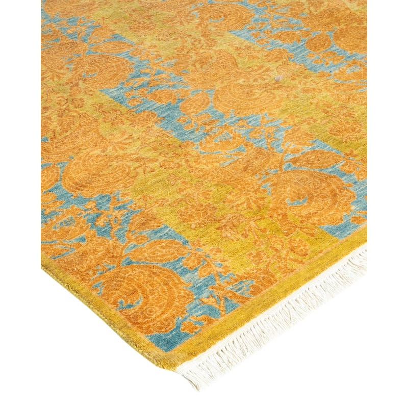 Overton Handknotted Wool Traditional Abstract Green Runner