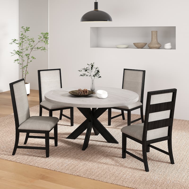 Roundhill Furniture Gates 5-Piece Round Dining Set, Light Gray