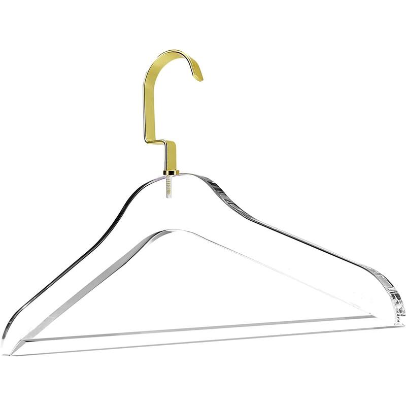 DesignStyles Clear Acrylic Clothes Hangers w/Pants Bar - 10 Pk - Gold