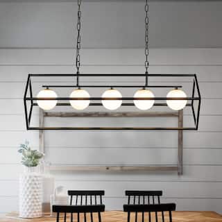 5-Light Matte Black Bubble Chandelier Square/Rectangle Industrial Light  Fixrures for Dining Room and Kitchen Island - W38''