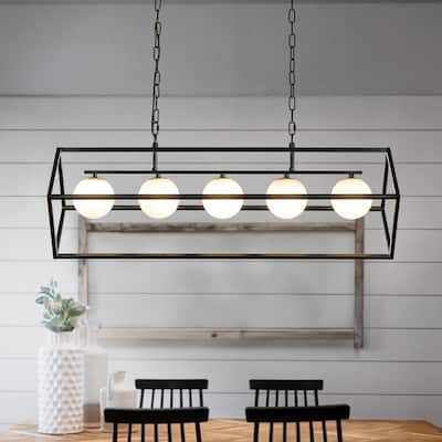 5-Light Matte Black Bubble Chandelier Square/Rectangle Industrial Light Fixrures for Dining Room and Kitchen Island - W38''