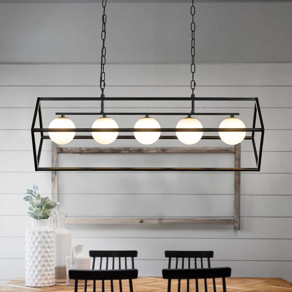 5-Light Matte Black Bubble Chandelier Square/Rectangle Industrial Light Fixrures for Dining Room and Kitchen Island - W38''