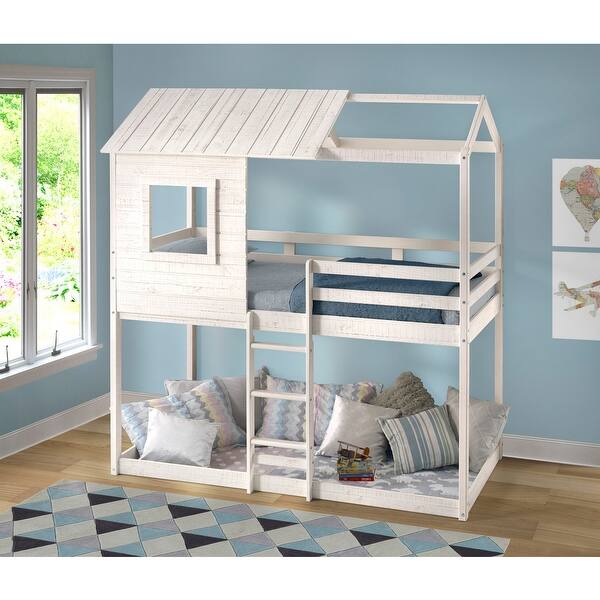 slide 2 of 17, Deer Blind House Bunk Bed Twin Over Twin Bunk Bed for Kids, Bunk Beds, Playhouse Twin Bunk Bed, Wooden Bunk Beds for Kids White - Twin