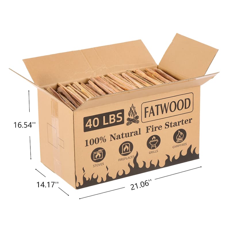 Anmytek Natural Fatwood Fire Starters 40 lb Bulk Box, Resin-Rich Pine Kindling for Fireplace Wood Stove Campfire Grill